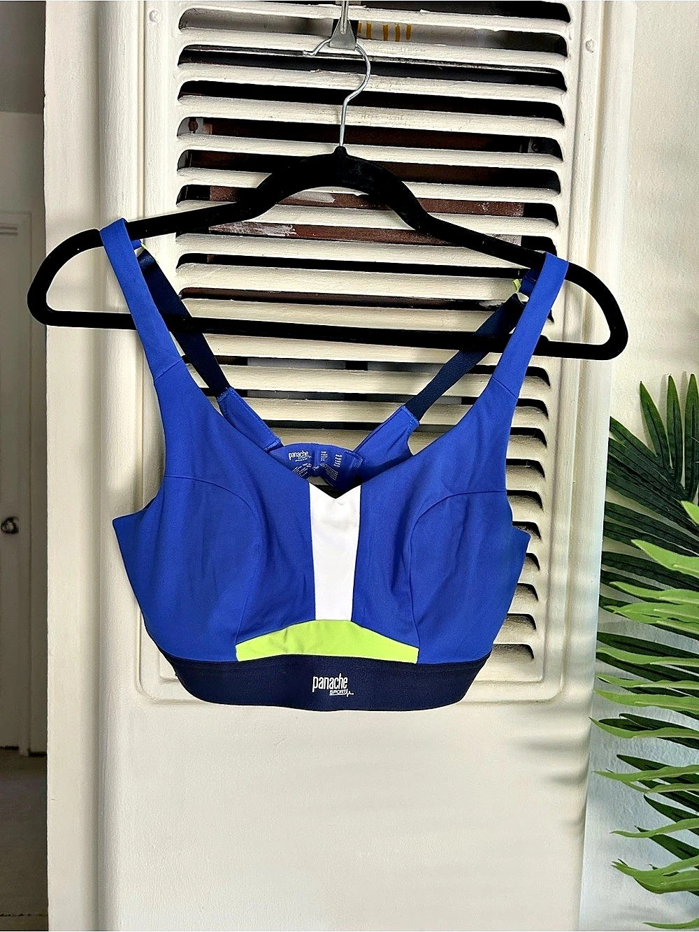Panache Sport Wired Sports Bra Color Block Blue & White Size 34D